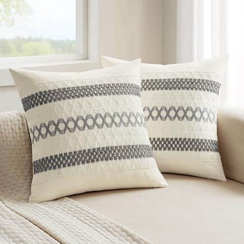 MIULEE Set of 2 Gray Boho Decorative Pillow Covers 18x18 Inch by MIULEE