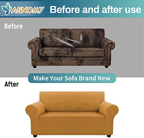 Asnomy Stretch Couch Covers Washable,loveseat Cover Slipcovers,Golden - Image 7