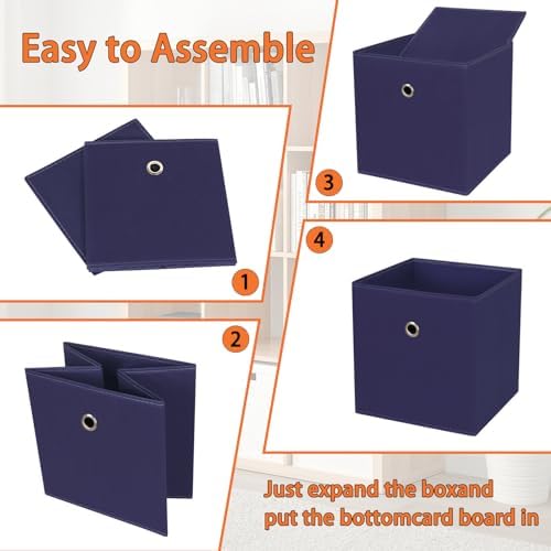 Foldable Storage Cubes Bins ,11 Inch Cloth Storage Cube Fabric Storage Box Cubes Organizer Baskets with Dual Handles for Home Organizer Set of 8 (Navy Blue) - Image 6