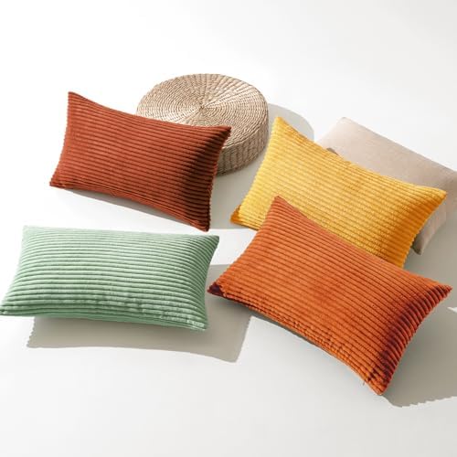 MIULEE Fall Decorative Lumbar Pillow Covers Yellow Rust Green 12x20 - Image 2