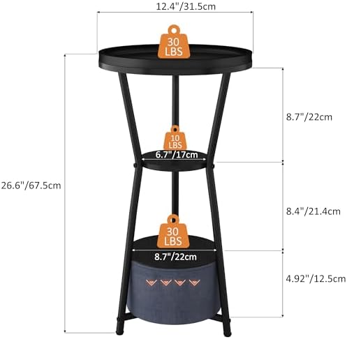 Yusong Round Side Table, Small Drink Table for Small Spaces, 3-Tier Industrial End Table, Accent Nightstand Bedside Table for Living Room, Bedroom, Sofa Couch, Black - Image 3