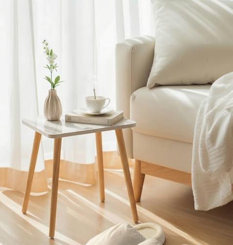 FORAOFUR Small End Table, Side Table Accent Table Living Room Bedroom Balcony Office, Modern Bedside Table Home Decor, Mini Table for Small Spaces, Short Coffee Table, Easy Assembly, Marble White - Image 2