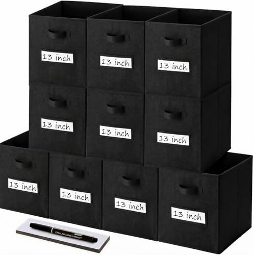 Storage Bins,13" Cube Storage Bin with Labels,10pcs,Black by Anyoneer