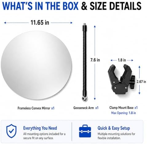 11.6 Inch Acrylic Convex Mirror, Adjustable Clamp Mount - Image 3