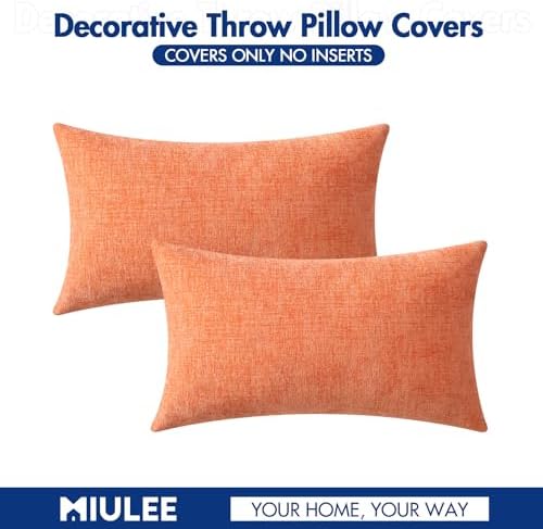MIULEE Soft Chenille Lumbar Throw Pillow Covers Coral Red 12x20 Pack of 2 - Image 6