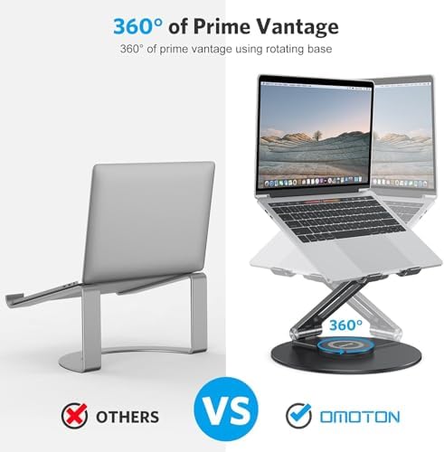 OMOTON Adjustable Laptop Stand for Desk 360° Rotating Base up to 17" Black - Image 3