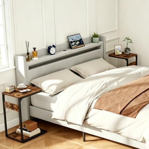 Wood Pedestal Small Sofa Side Table for Couch, C Shaped End Table ET-YB-BR1 - Image 5