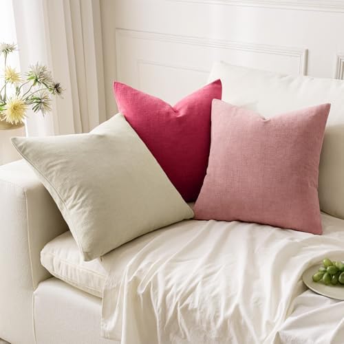 MIULEE Hot Pink Red Chenille Couch Throw Pillow Covers, 18x18 - Image 5