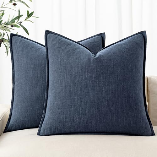MIULEE Decorative Linen Pillow Covers 18x18 Inch Indigo Blue by MIULEE