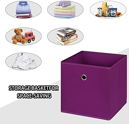 Foldable Storage Cubes Bins ,11 Inch Cloth Storage Cube Fabric Storage Box Cubes Organizer Baskets with Handles for Home Organizer Set of 3 (Purple) - Image 3