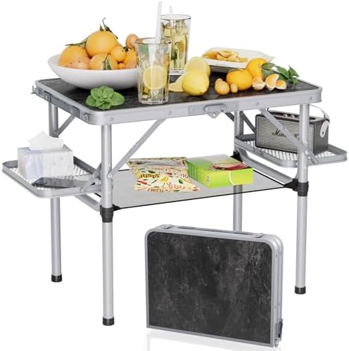 Titanker Folding Camping Table Small 2ft, Small Camp Table Portable with Side Racks & Storage Net, Folding Picnic Beach Table Portable, Car Camping Essentials, Aluminum Light Solid, Silver by Titanker