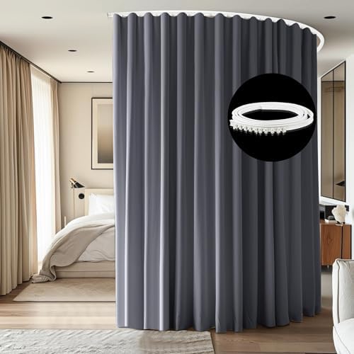 Room Divider Ceiling Mounted Curtains Track Sets Extra Wide Blackout Curtain Flexible Tracks for Bedroom Privacy Partition Separator, 1Panel Grey Drape and White Rail, W10 x H10ft by CBSROROHome