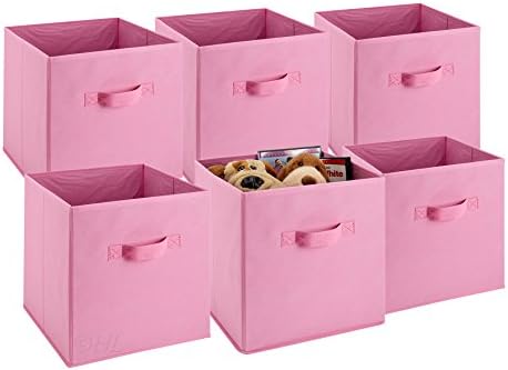 Handy Laundry 6-Pack Foldable Cube Storage Bins – Decorative Collapsible Organizer for Shelves, Closets, Underbed, Clothes, or Kids’ Toys (Pink) by Handy+Laundry