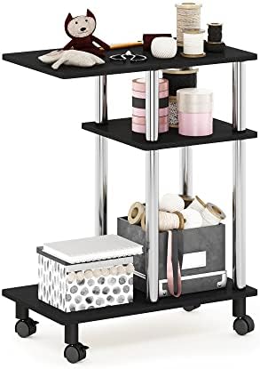 Furinno Turn-N-Tube C Shaped Side Table with Casters, Americano/Stainless Steel by Furinno-FitsYourSpaceFitsYourBudget
