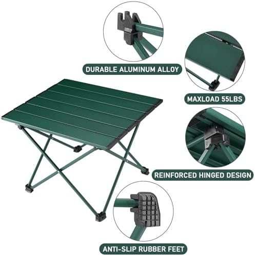 Tesouro Portable Camping Table,Folding Side Table Aluminum Top for Outdoor Cooking, Hiking, Travel, Picnic (Blackish Green-Medium) - Image 4