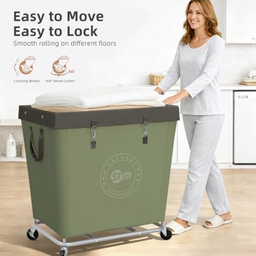 STORAGE MANIAC Commercial Laundry Hamper with Heavy Duty Steel Frame, 320 L Industrial Laundry Basket Cart with Wheels for Hotel, Home, Laundry Room, 31.7''L x 19.3''W x 30.91''H, Large Green - Image 4