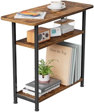 Simple Trending Narrow Side Table, 3-Tier End Table with Wide Storage Tabletop, Nightstand for Bedroom Living Room, Rustic Brown by SimpleTrending
