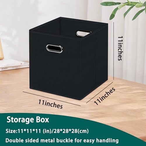 Black Foldable Storage Cubes Bins, Fabric Storage Box Cubes Organizer Baskets with Dual Handles for Home Organizer,Set of 6,(Black) - Image 2