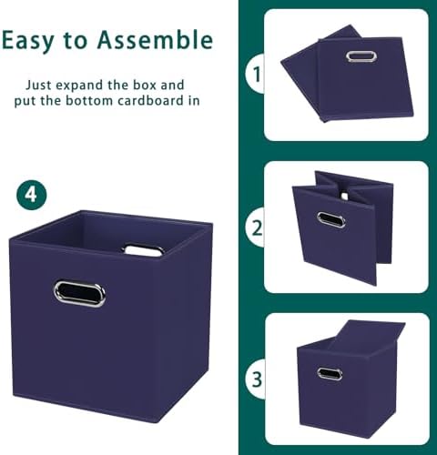 Black Foldable Storage Cubes Bins, Fabric Storage Box Cubes Organizer Baskets with Dual Handles for Home Organizer,Set of 6,(Navy Blue) - Image 6