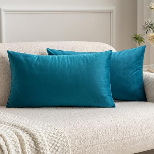 MIULEE 12x20 Inch Lumbar Velvet Throw Pillow Covers Teal by MIULEE