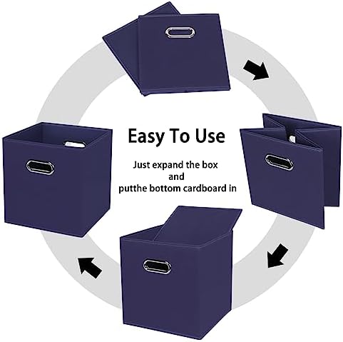 Black Foldable Storage Cubes Bins , Fabric Storage Box Cubes Organizer Baskets with Dual Handles for Home Organizer (Navy Blue) - Image 6