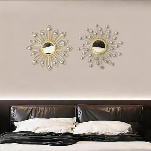 2 Pack Metal Mirrors for Wall Boho Sunburst Wall Mirror Home Decor Modern Decorative Wall Art for Bedroom Living Room Entryway - Image 5