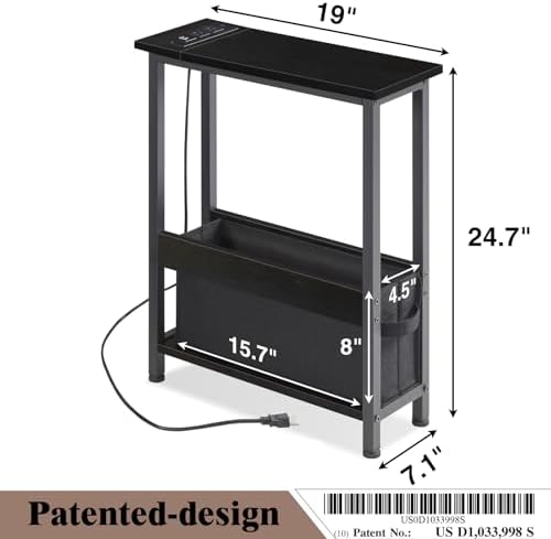 BAMGROW Slim Charging End Table with Storage - for Small Spaces and Bedroom (Black) - Image 3