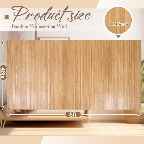 Juexica 3 Pcs Natural Bamboo Wall Panel for Interior Wall 48''x96'' Bamboo Covering Renewable Pole Wainscoting Room Divider Wrap Decor for Bedroom Living Room Kitchen Island Office (Carbonized) - Image 2