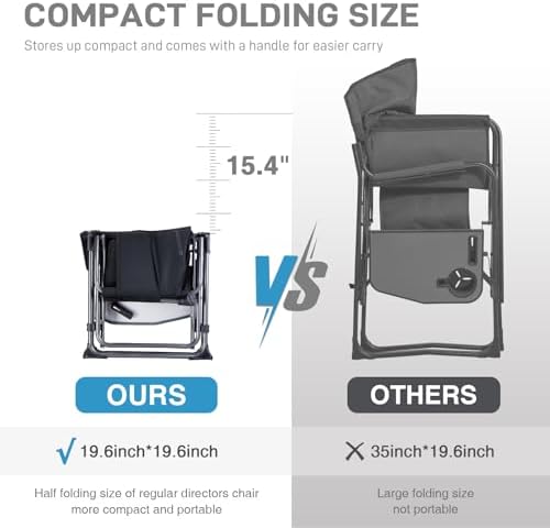 EVER ADVANCED Camping Directors' Chair with Side Table, Portable Folding with Compact Size, Heavy Duty Lawn Chair with Pocket for Camping, Lawn, Sports and Fishing, 400lbs, Black 2 Pack - Image 5