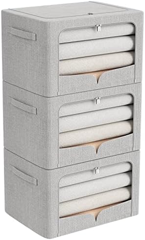 FHSQX 3 Pack Clothes Storage Bins, Light Gray 15.7x11.8x7.8inch(22L) by FHSQX