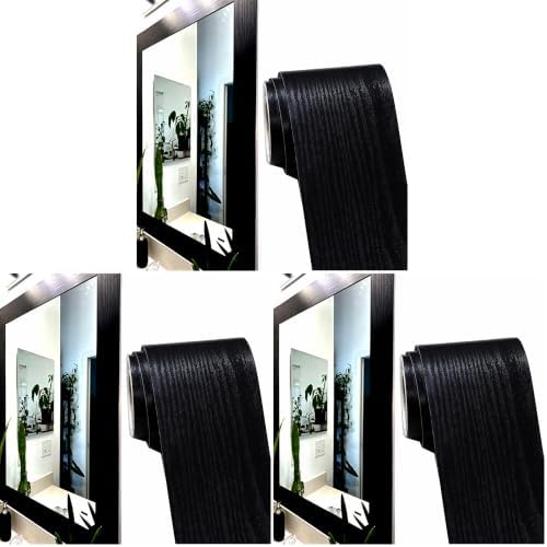DESOMINOR 32FT Black Border Peel &Stick Black Wood Grain Wallpaper Border Removable Waterproof Bathroom Mirror Frame Sticker (Black, 3.93Inch X 32.8Ft) (Pack of 3) by DESOMINOR