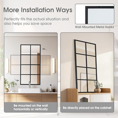 Simple Deluxe Window Pane Mirror 16" x 32", Rectangular Decorative Wall Mirror, Black Metal Frame Grid Mirror for Bathroom, Bedroom, Entryway, 1 Pack - Image 6