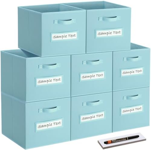 Fabric storage cubes (8 Pack) 13 Inch Cube Storage Bin, cube organizer bins with 8 Labels Window Cards & a Pen, Foldable cube organizer bins and Storage Box, Sky Blue by Artsdi
