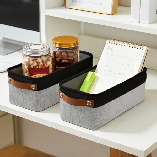 Bagnizer Small Fabric Storage Baskets, 15x6x5 inch Narrow Storage Bins 4-Pack Long Storage Basket for Organizing with Handles, Decorative Basket for Closets, Shelves, Toilet Paper, Grey - Image 4
