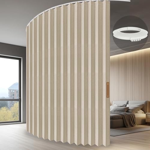 ILRON Accordion Folding Room Partition with Ceiling Track - Retractable Room Divider Curtain, Effortless Setup(Beige 180" W x 96" L-Pack of 1) by JILRON