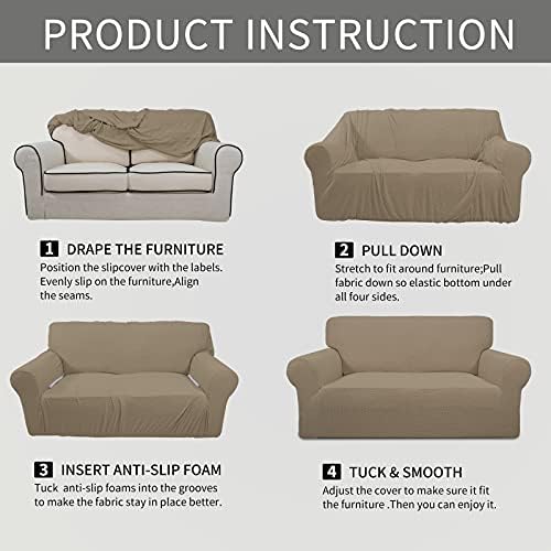 Easy-Going Stretch Loveseat Couch Covers Washable Natural - Image 3