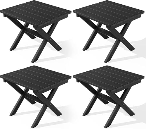 SERWALL Small Folding Outdoor Side Table Set of 4, Black by SERWALL