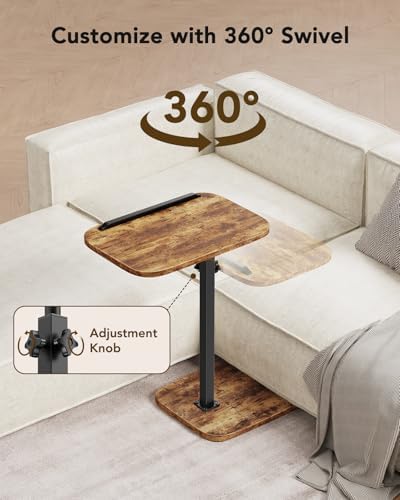 HUANUO TV Tray with Height Adjustment, 360° Swivel, 90° Tilt, Rustic Brown - Image 6