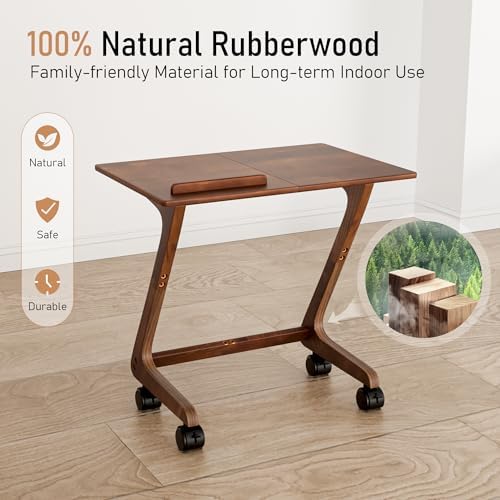 FLYJOE Solid Rubberwood TV Tray Table with Casters, Z-Shaped, Dark Walnut - Image 4