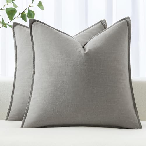 MIULEE Decorative Linen Pillow Covers 20x20 Inch Light Gray by MIULEE