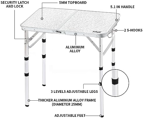 Folding Camping Table, Adjustable Height Portable Picnic Table, 24"x 16" - Image 4