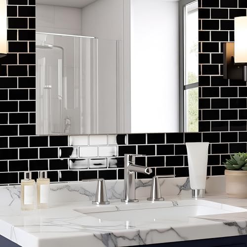 Art3d 10-Pack Subway Peel and Stick Backsplash, Black with Silver Grout - Image 3