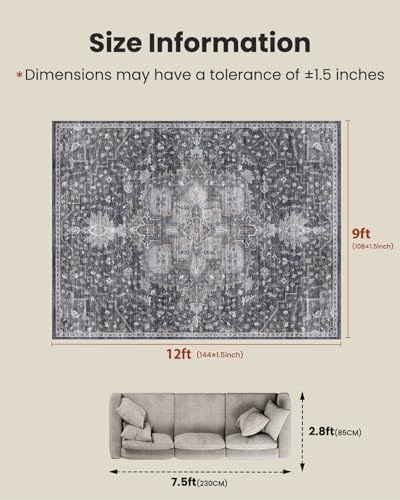 AMADA HOMEFURNISHING 9x12 Washable Area Rug, Low-Profile Large Area Rug with Non-Slip Backing & Durable Edge Binding, Vintage Large Rugs for Living Room, Bedroom & Dining Room - Image 2