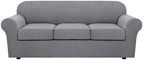 H.VERSAILTEX 4 Piece Stretch Sofa Covers for 3 Cushion Couch Covers for Living Room Furniture Slipcovers (Base Cover Plus 3 Seat Cushion Covers) Upgraded Thicker Jacquard Fabric (Sofa, Dove) by HVERSAILTEX