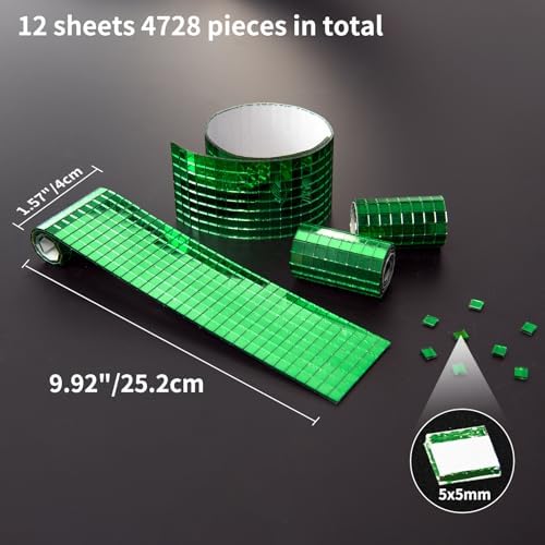 Art3dwallpanels Mirror Mosaic Disco Tiles Self Adhesive Glass, Green - Image 2