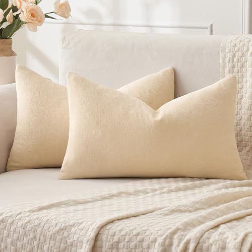 MIULEE Beige Chenille Couch Lumbar Throw Pillow Covers, 12x20 by MIULEE