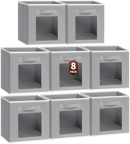 Homsorout Bins for Closet Organization - Cubby Storage Organizer with Window, Closet Baskets for Shelves, Folding Cubes for Storage, Storage Bins for Home, 11inch, Set of 8, Grey by Homsorout