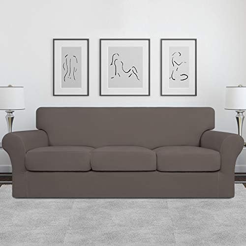 Easy-Going 4 Pieces Stretch Soft Couch Cover for Dogs - Washable Sofa Slipcover for 3 Separate Cushion Couch - Elastic Furniture Protector for Pets, Kids (Sofa, Taupe, Large) - Image 2