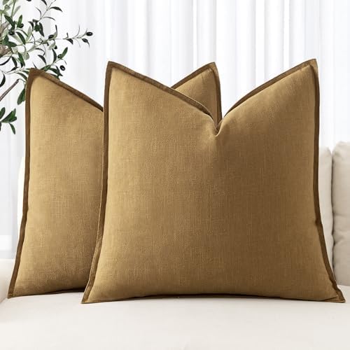 MIULEE Decorative Linen Euro Sham Pillow Covers 24x24 Mustard Yellow by MIULEE