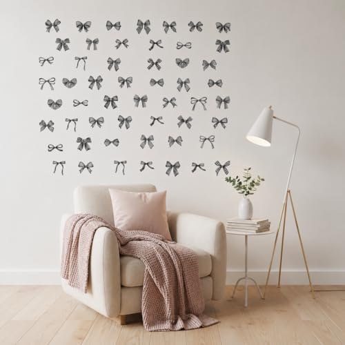 60Pcs Watercolor Bowtie Wall Stickers - Coquette Aesthetic Vinyl Decals for Room Decor in Light Pink, Sky Blue, Mint Green, Lavender Peel and Stick Nursery, Bedroom, Kindergarten Wall Art (Black) - Image 6